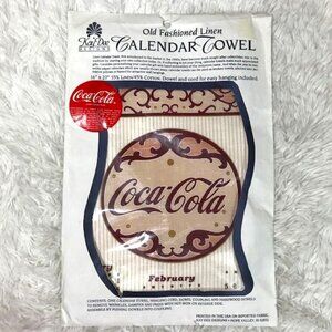 NWOT Vintage Coca-Cola Old Fashioned Linen Hanging Calendar Towel